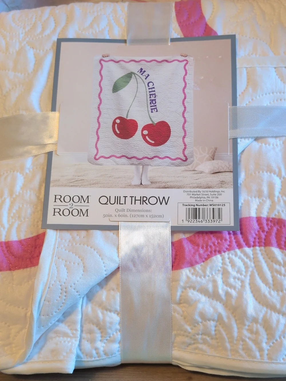 Ma Cherie Cherry Quilt Throw -NEW 50x60 Very Soft To Snuggle With